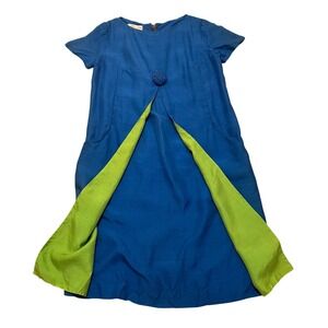 Vintage Page Boy Dallas Dress 1960s Mod A Line Blue Lime‎ Green Contrast Panels